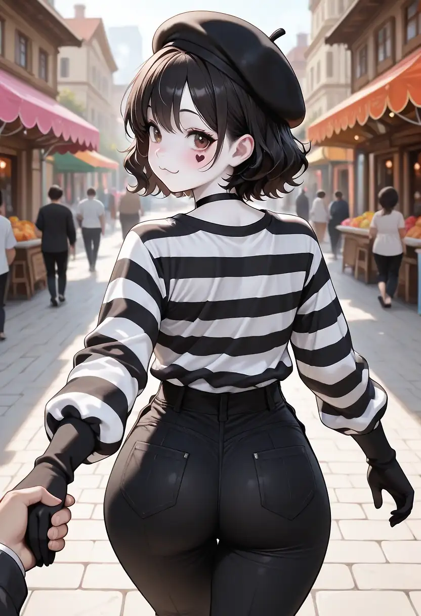 AI art 'Pip's First Catch' with user description 'One day, while performing on a busy street, Pip spotted a down-on-his-luck office worker. Noticing his nice suit and lonely demeanor, she figured she could squeeze something out of him. After all, the carnival could always use a little more money. But maybe she didn't expect the size of the task she just stumbled into. 

This is Pip's first full set! It took a while but I think the results came out well. For some reason, the extensions weren't working for me on mobile, and I wasn't able to even make a post; I wonder if that's happening to anyone else. Nevertheless, enjoy Pip's first adventure! I'll probably upload extras again since I had so many good images that couldn't be included due to the 30 limit... I'm so down bad for Pip...'