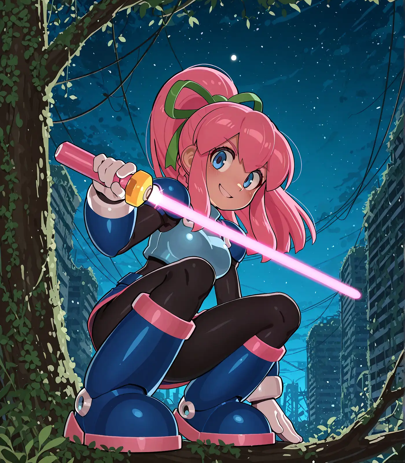 AI art "Ruins of 20XX: Maverick Hunters X and Thistle"