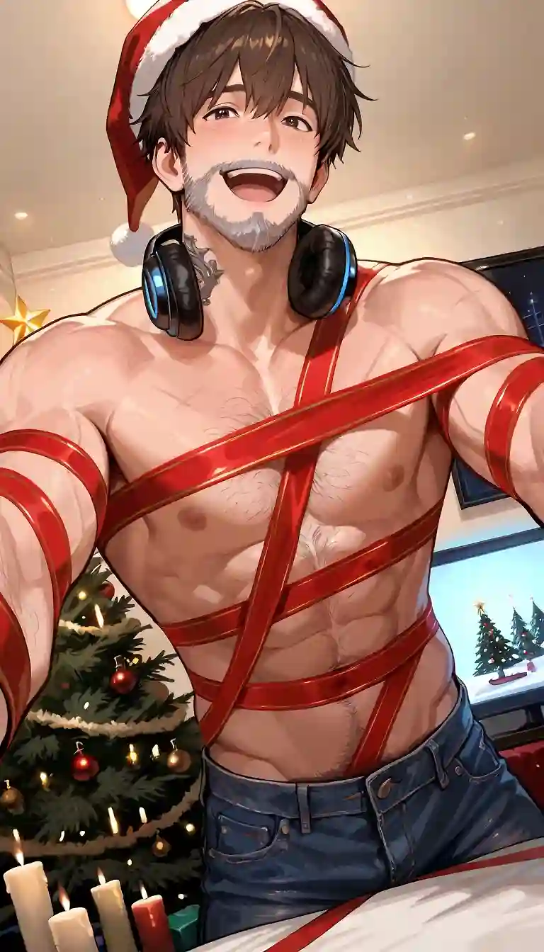 AI art 'Advent Calendar, Door 10' with user description 'December 10th🎄

Who is behind door number 10? That's a... WTF, hiker! What are you doing among my Advent Calendar girls! F*ck off! Or at least put on a shirt! Damn it! 🎀 Anyway, Merry Christmas to you too! 😁'