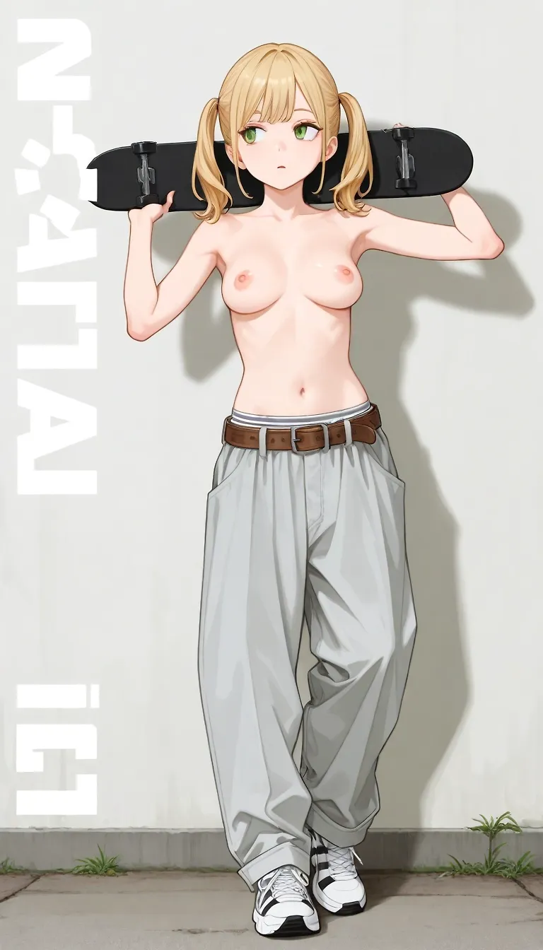 AI art "Miki Crashes" with user description "In her pursuit to restore her love for skateboarding, Miki suffers a set-back.  Her boyfriend comforts her and then it turns intimate."