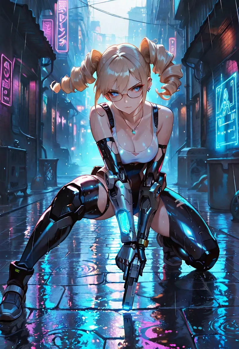 AI art "Neon light Hana" with user description "I let chatgpt help me organize the prompts for this picture. The result is insane 😳"