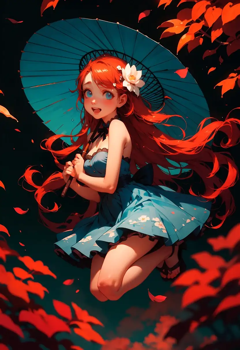 AI art 'Red M frolicking in the Autum leaves'