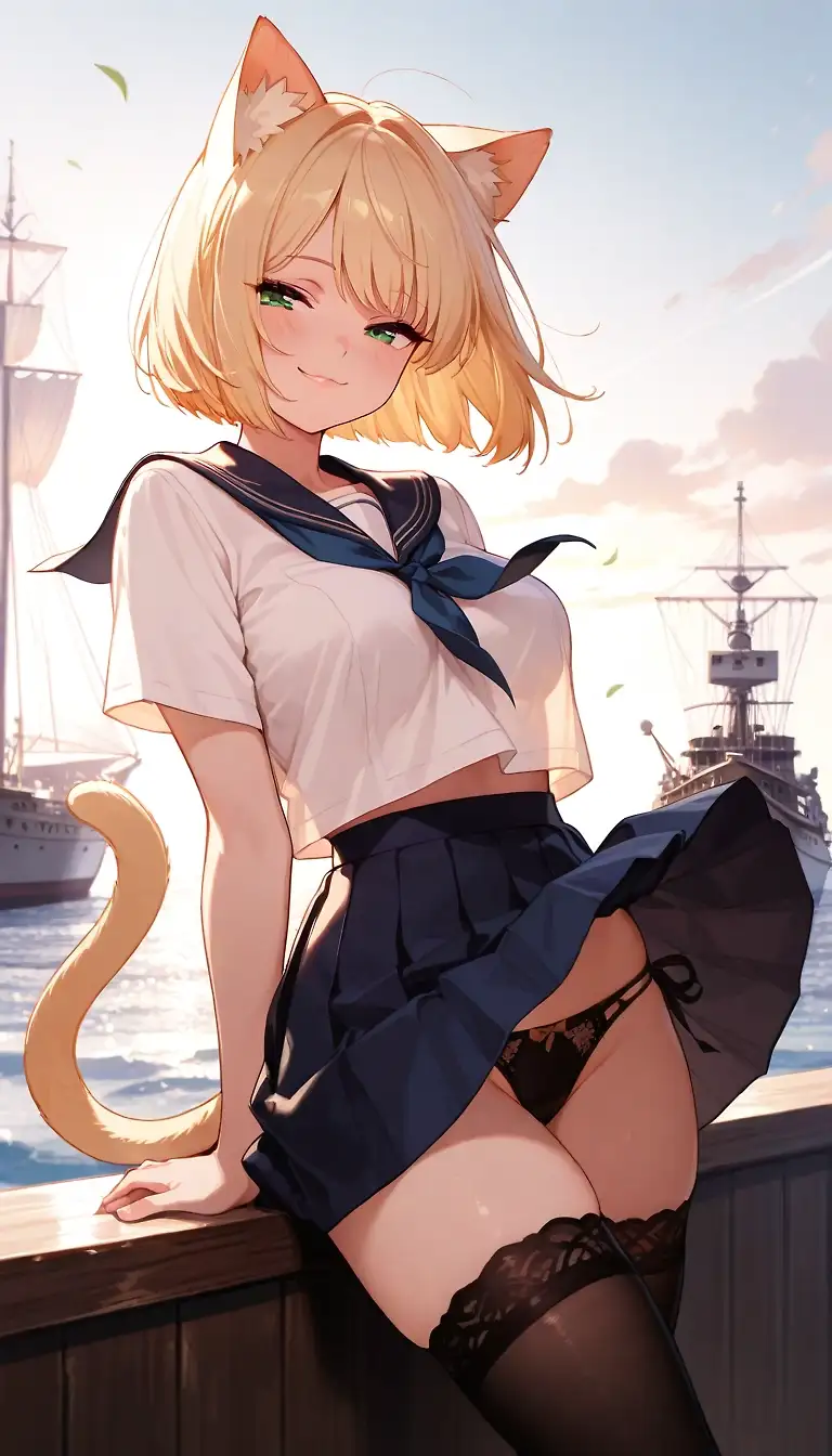 AI art 'Cat Girl on windi Ship'