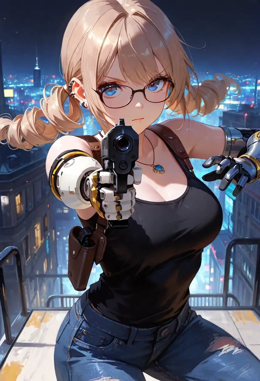 AI art 'Some more action for Hana' with user description 'I think she looks really good in that Cyberpunk Style, may be it's time to work on her Backstory 😁'