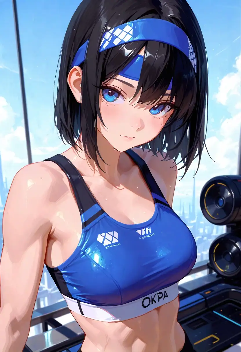 AI art 'Concept for Linna Yamazaki' with user description 'Name: Linna Yamazaki
Job: Sport trainer, member of the knight Sabers.
Design choise: She is a loyal member of the knight sabers driven trough friendship and money.'