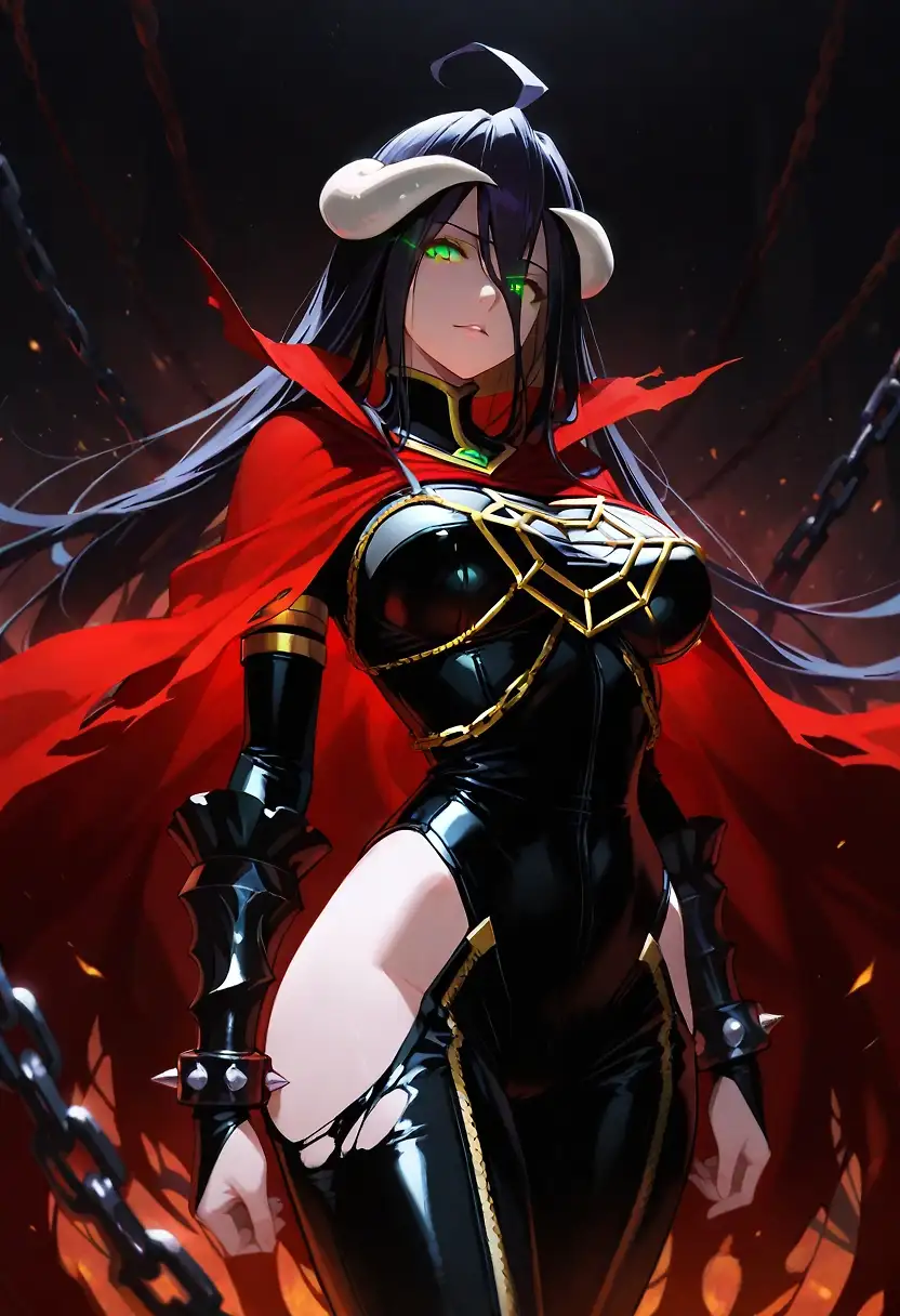 AI art 'Spawn Albedo' with user description 'I wish there was a way to take costumes and implement them here to make stuff thats not just hentai lol'