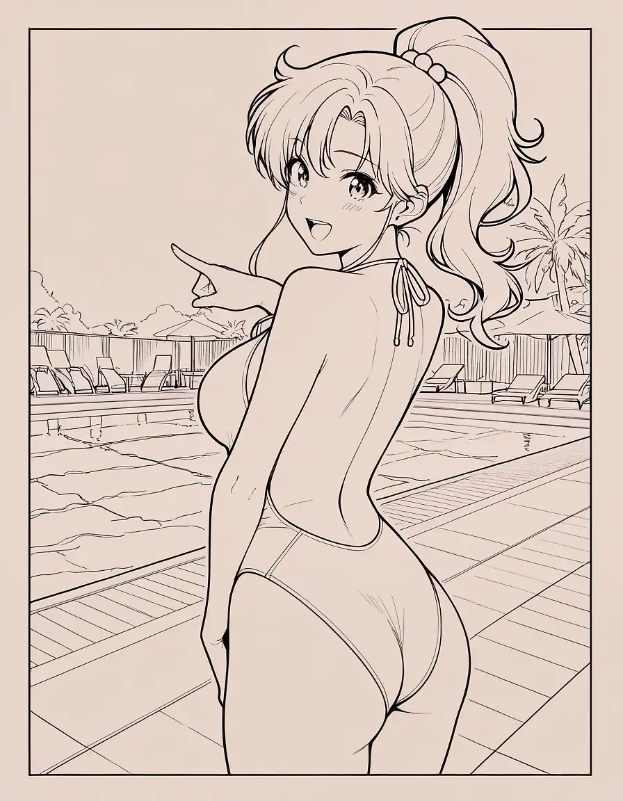 AI art "Lineart Makoto Swimsuit"