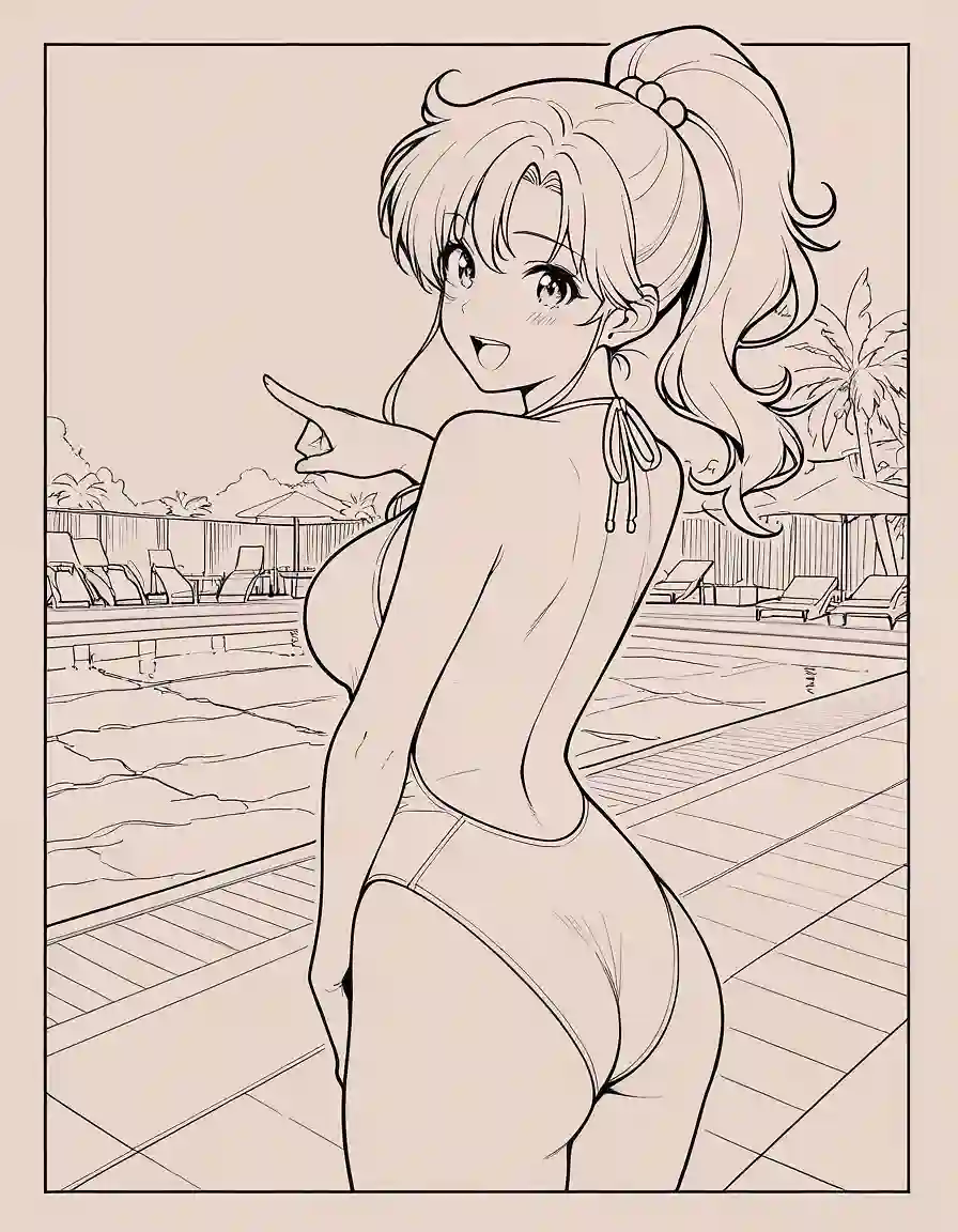 AI art "Lineart Makoto Swimsuit"