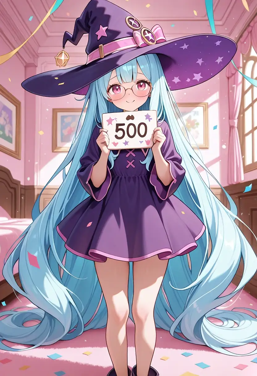 AI art '500!' with user description 'Thank you for 500 follows!  💙'