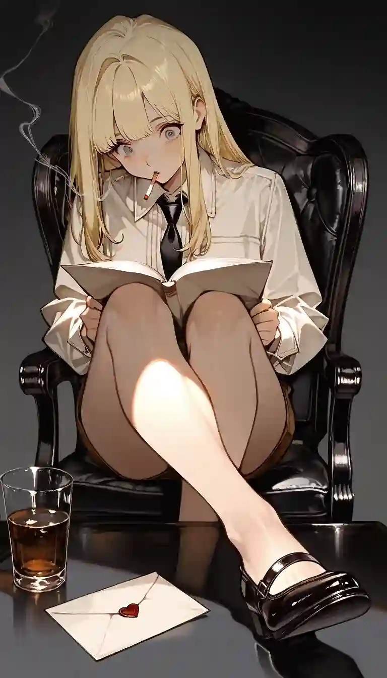 AI art 'Noir City - The Black Book' with user description 'I was so surprised when I read your letter... All the feelings from the past flooded back.
How many years had it been... I thought you'd forgotten about me. But in your letter, you still spoke to me with affection, just like in the past. I could almost smell your perfume in the letter. You told me that someone had tried to assassinate you.
My heart skipped a beat. You kept saying that you thought it was because of a book, an old book, that you'd acquired at an auction, hoping it would increase in value. In the end, you asked me to come to your nightclub. You asked me "for old times' sake." I poured myself a whiskey and read your letter at least five times.
Finally, I decided to accept your invitation that very night. And I did. I was so excited inside that I barely felt the chill of the early morning. A quick subway took me to your street, and soon I saw the bright red entrance of your club.
As I approached, your security guard, without me having to say a word, led me through another door, a back door, armored. I went in, my heart pounding, and after a couple of hallways and a beautiful oak door, there you were.
You were wearing your favorite red stilettos. And a red dress that seemed tailor-made for your beautiful figure.
You seemed sad, smoking, staring into space... until you saw me. Then you regained your confident smile, the one I longed for for so long. You tried to make me believe you were relaxed, but you were nervous. I can sense these things; I'm a detective, it's my job. I decided to force a smile and sit down without kissing your cheeks or hugging you as I longed to.
I thought I detected a hint of sadness in your eyes when you saw the distance between us. But you understood; you always understood everything the first time. It was a distance to protect us from each other. And you restored your confident smile. You told me about the book, how you got it, what your plans were, and much more.
I asked you to be extra vigilant and give me the book so I could investigate it. I would do it. I would find out who would kill for it.
I carefully hid it in my trench coat and prepared to leave. Almost at the exit, I heard you get up hurriedly and felt you hug me tightly from behind. You abandoned your confident tone and whispered, "Alice... take good care of yourself... please..." Trying to hide my joy and my love for you, I whispered back, "Don't worry...".
I went back to my office and racked my brains researching that book. I read it from cover to cover; it was like drawings and strange words, a fabulous jumble of gibberish.
I noticed that as I read, my mind... began to understand things I never thought I could understand. To think things I shouldn't be thinking. The atmosphere changed, fluctuated. What had happened to me? I even thought you had drugged the book with some kind of substance to try to reach me...
Then, I felt the tentacles. I knew it as soon as I felt them tighten around my body. It was one thing to buy the book and have it on display, another to flip through the pages without a care. I'm sure you did that. But I "wanted" to absorb its information. And that changed everything.
My mind was working at 200% while my body couldn't move. The tentacles, the physical power of the book, pulled my breasts out. They positioned themselves between my clothes, violating my body and mind. I soon lost track of time. Was it day? Was it night? Pleasure overwhelmed me. The tentacles had already stripped me bare, body and mind, penetrated me.
I began to have orgasms. Multiple orgasms. They grew in intensity. A normal orgasm paled in comparison to this overwhelming sensation that my mind would explode from pleasure. On the floor, I could only drool and melt with pleasure. My last conscious thought was of you. Thank goodness it wasn't her the book caught.
When I thought I would die, I saw you!
You were there among the tentacles! They were trapping you too, tearing you apart with pleasure, but somehow, you managed to reach me. You spoke to me, but I couldn't hear you. You shook me. Very hard. You slapped me, crying.
Suddenly, I woke up. You were beside me, in bed, crying, relieved to see me awake.
"I came to see why you weren't coming back... I didn't know what was wrong with you, you were just trembling and crying, I didn't know how to wake you up..."
I whispered, "thank you..." When I woke up again, an hour had passed. You just looked at me and said one sentence: "Burn it. It has to be you, and it has to be now."
I nodded. We got up naked, and although it was difficult, I set it on fire. We watched it burn. When the lights went out, we were left in darkness. You hugged me, and I felt that it had all been worth it.
"If you hadn't come and saved my life. The police would have found a body. And they would have found a body. And they would have said an aneurysm, or a heart attack, but the reality would have been much more horrific..." You silenced me with a finger and hugged me even tighter...'