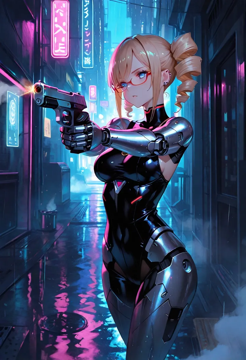 AI art "Neon Light Hana howl Set" with user description "@warmicestudios @parda @terror2 @barry915 
Warmice wanted to see howl set from Neon Light Hana, so here it is 😚"