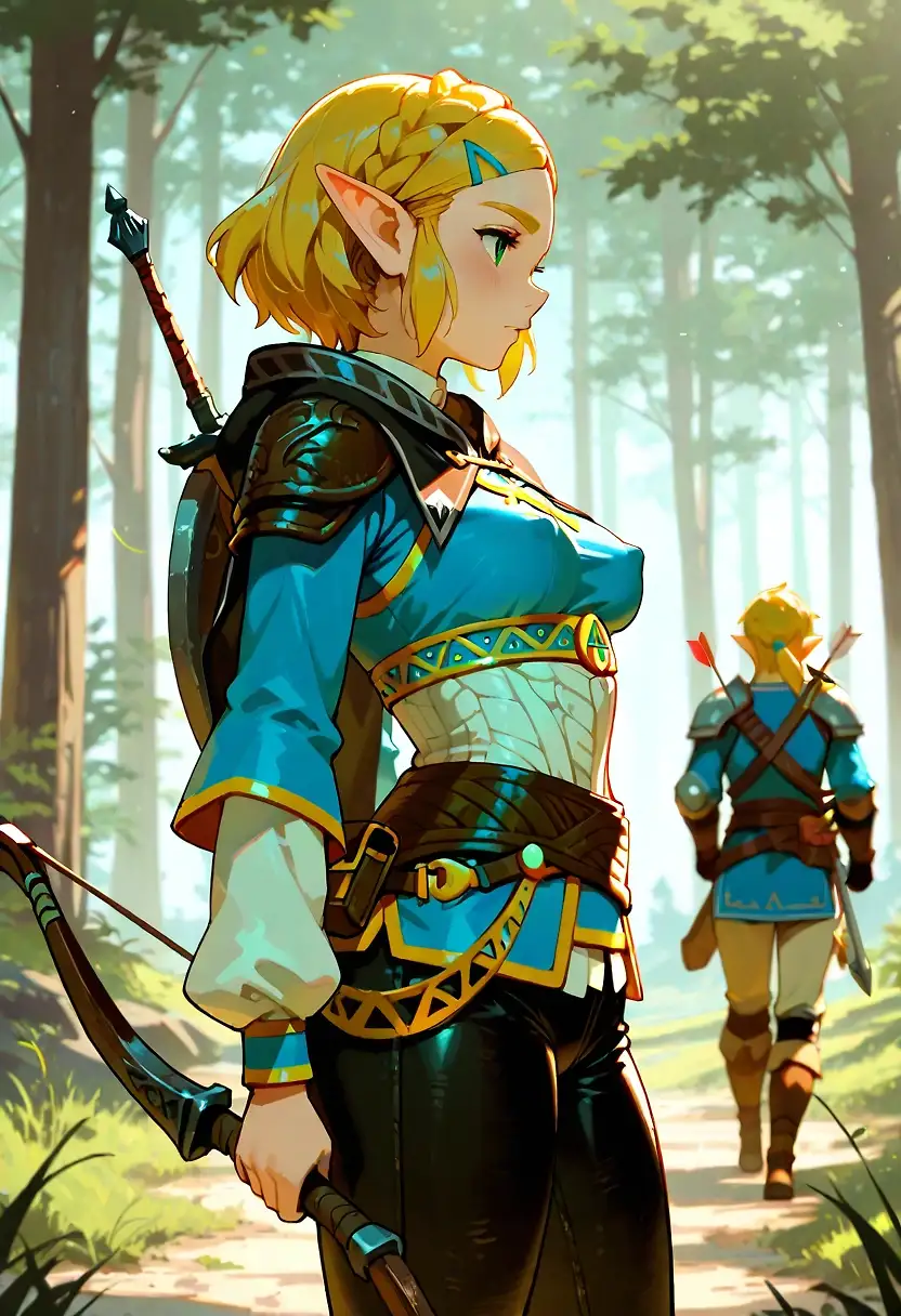 AI art 'Adventure Time!' with user description 'Princess Zelda sets off with Link!'
