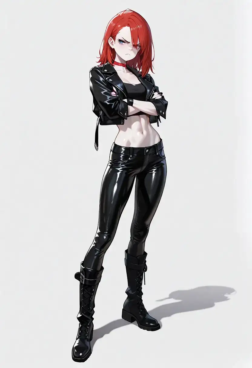 AI art "Redhead tough gf oc makes you kiss her feet and butt"