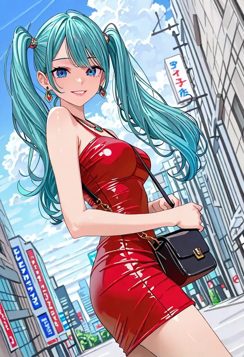 AI art 'Tokyo girl in red dress'