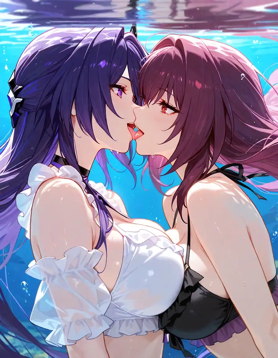 AI art 'Scathach & Acheron underwater kiss'