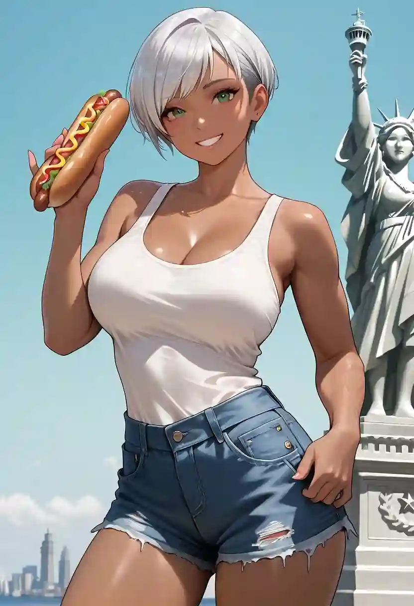 AI art 'Celest Vale sees the world 1' with user description 'Cyndel is always out looking for work, but her big sister Celest loves to travel. Her first visit took her to New York City.
First she went to Times Square where she found one of those legendary New York "hot dogs" to try. Not as good as she hoped but still pretty tasty.
Next she found herself watching the boys play basketball uptown. One of the locals thought she'd be better entertainment, so she'd showed him that good old Vale energy. Seems like he was all talk and after four hours, he was unconscious and she left.
Catching the train back downtown turned out to be a bonus as she found another hot guy to have some fun with before heading home.
"Not bad, Big Apple. I have to come back again sometime."'