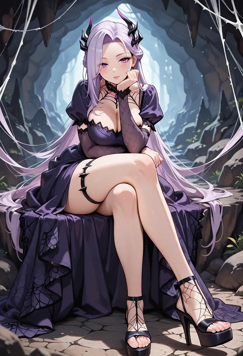 AI art 'Spider Queen' with user description 'Could not decide between the blades or daggers so yeah, put both'