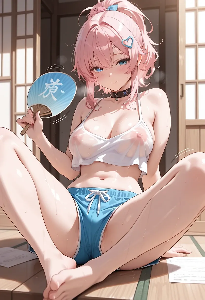 AI art "Beat the heat ☀️🔥" with user description "its insanely hot in the UK this week, and they're saying it might hit 38C (104F). 🥵
Isla's already struggling to fight the temperature, what are we going to do?"