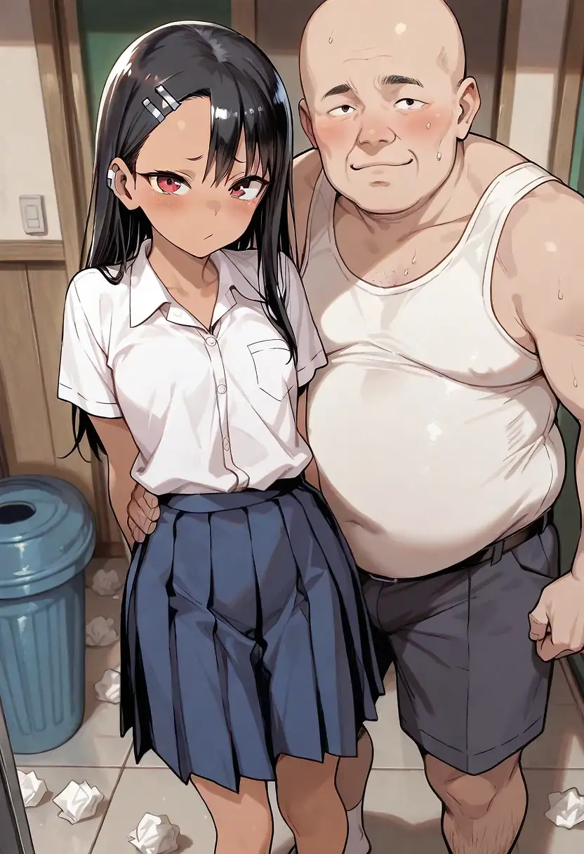 AI art 'Nagatoro Disgusted' with user description 'The city air was thick with rain and exhaust, but inside the dimly lit underground parlor, the atmosphere was even heavier. Nagatoro sat across from Ichiro, a man who embodied everything she found repulsive—bald, heavy-set, and smelling of stale tobacco and unwashed skin.
He held the one thing she desperately wanted: a vintage, limited-edition art portfolio for Senpai. To get it, she agreed to a lopsided bet. Ichiro would roll four dice; he would only win if all four landed on the exact same number. Statistically, her victory was a 99.9% certainty. "Roll them, you gross old man," she smirked. But the impossible happened: four sixes clattered onto the table. The 1% had hit.
Nagatoro’s smirk vanished as Ichiro led her to a grimy back room. As he locked the door, she felt a wave of nausea. He approached her, his massive frame looming, and pressed his lips against hers. The kiss was wet and tasted of sour onions and grime. She squeezed her eyes shut, her skin crawling as his rough, unwashed hands gripped her shoulders.
"Open up," he grunted, pushing her down onto her knees.
The disgust reached a fever pitch as he forced her into oral sex. The smell was overpowering—a sharp, ammonia-like scent that made her eyes water. She felt pathetic, her body trembling with the effort of not vomiting. Every time his oily skin touched hers, she felt a desperate urge to scrub herself raw.
Then came the centerpiece of her nightmare. Ichiro stepped back and revealed his member. It was thick, imposing, and clearly as neglected as the rest of him, smelling of stale sweat and old grime. Nagatoro’s breath hitched. Without a word, he grabbed her hair and forced his big penis down her throat. The intrusion was sudden and violent. She gagged, the taste of him coating her tongue in a mixture of salt and filth. He showed no mercy, his movements rhythmic and forceful, indifferent to the tears of revulsion streaming down her face as he used her mouth like a toy.
When he finally pulled her onto the bed to fuck her, she expected the sensation to be just as unbearable. He rolled his heavy body on top of her, pinning her down with a weight that made it hard to breathe. He entered her with a blunt, jarring force. Nagatoro buried her face in the pillow, trying to drift away, trying to forget the sweat dripping onto her back and the rhythmic slapping of his fat against her thighs.
"You're tight, little girl," he hissed in her ear, his breath hot and rank. "Maybe you’re starting to like the odds."
"Shut up... you're gross," she muffled into the fabric, but as the minutes dragged into an hour, something traitorous began to happen. The constant, heavy friction began to spark a dull heat. Despite the stench, despite the repulsive sight of him, the sheer physical intensity of his movements began to bypass her brain and speak directly to her nerves.
The disgust was still there, but beneath it, a primal, rhythmic pleasure was taking root. The way he handled her—with a raw, uncaring strength—started to melt her resistance. Her breathing changed from jagged gasps of revulsion to deep, needy sighs.
"Oh no," she thought, her fingers digging into the grimy sheets. "Not this. Not him."
But her body didn't care about her pride. The friction hit a specific, sensitive spot, and the heat in her belly flared into a wildfire. She found herself arching her back, her legs wrapping around his thick waist almost against her will. The very things that disgusted her—his weight, his relentless force—became the catalyst for an overwhelming sensory overload.
As Ichiro let out a final, guttural roar, Nagatoro felt her own climax shatter through her. It was a violent, white-hot explosion that left her shaking and breathless. She came hard, her body pulsing around him in a desperate, shameful rhythm that lasted long after he had finished.
When it was over, Ichiro slumped to the side. Nagatoro lay there, staring at the cracked ceiling, her body still humming with the remnants of the pleasure she never wanted to feel. She was covered in his sweat, the smell was everywhere, and she felt utterly defeated. But as she reached out to grab the art portfolio, a small, dark part of her couldn't deny the truth. She had lost the bet, but in the depths of that disgusting room, she had found a sensation she would never be able to explain.'