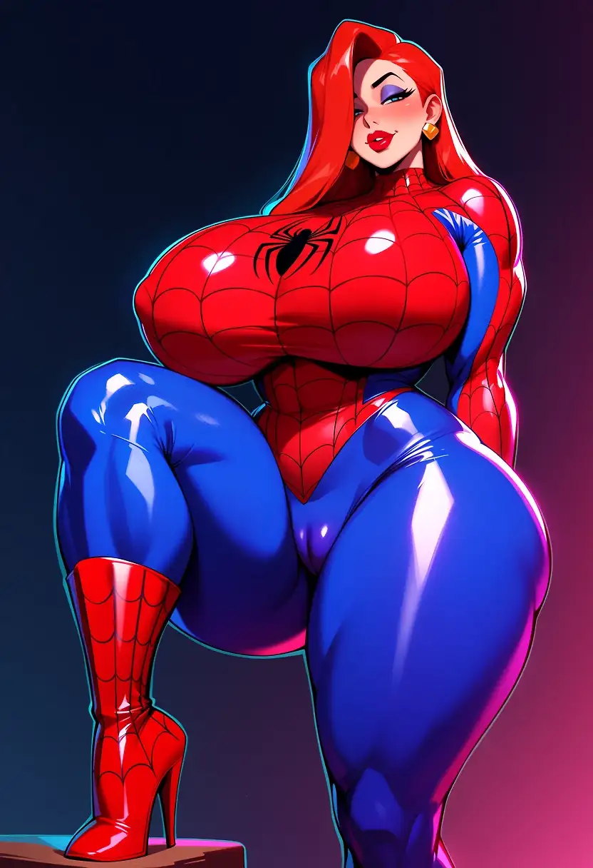 AI art 'Jessica Rabbit Spiderverse cosplay' with user description 'Spiderman vs Spider-Gwen cosplay'