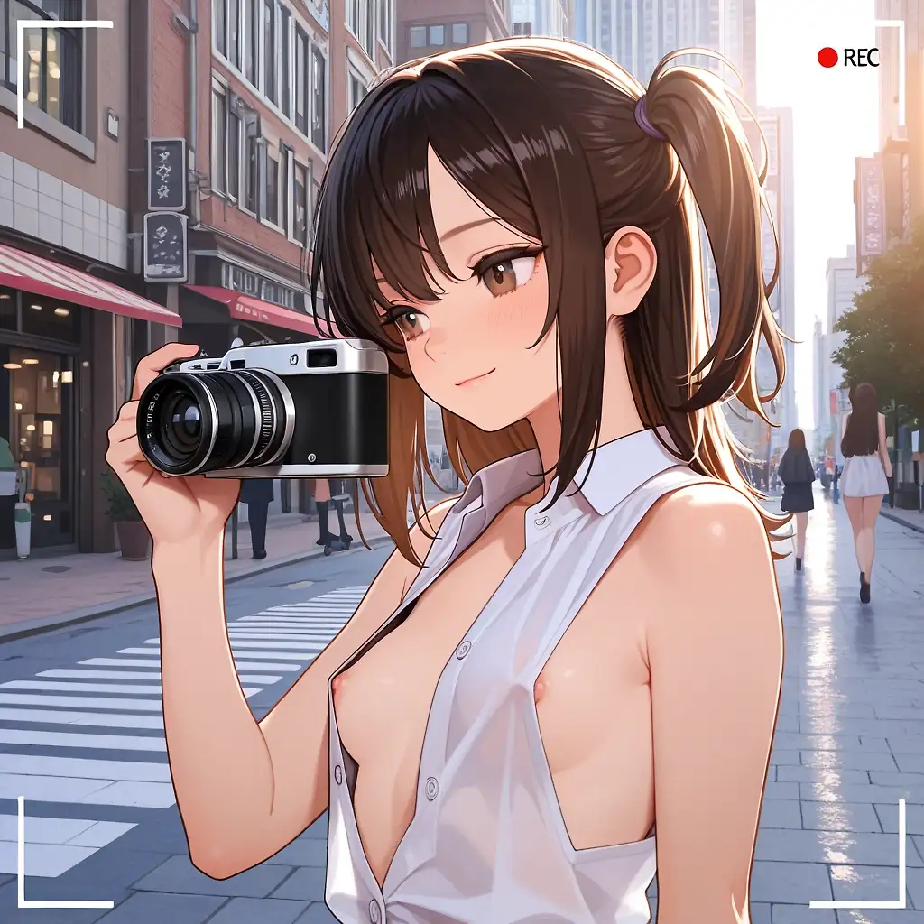 In front of the camera