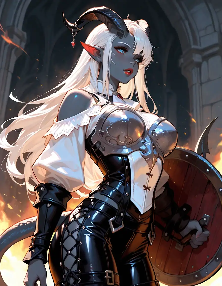 AI art 'Battle Master' with user description 'Tiefling fighter.'