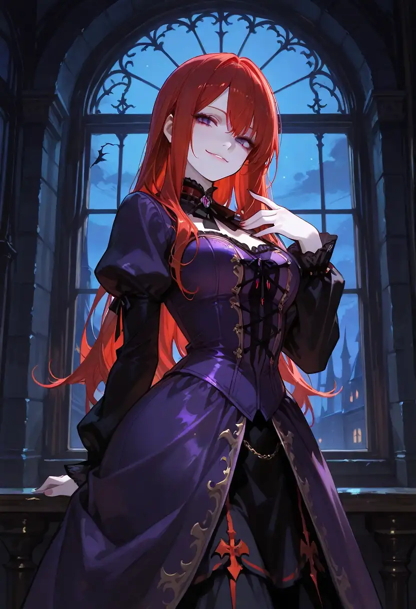 AI art 'beepy, the vampire slayer' with user description 'Beepy finds the evil vampire's castle. Thinking seduction will give him the upper hand, he obliges this sexy vamp's advances. they go at it all night, getting a little kinky as time goes by. Then, he was duped. He falls asleep and wakes up in a cell. He's malnourished to the point of muscle mass depletion and looks almost.... feminine? The vampire takes beepy to her quarters and uses him as her own feminized boy slut. He turns more vampire-like with each intense butt slutting session.'