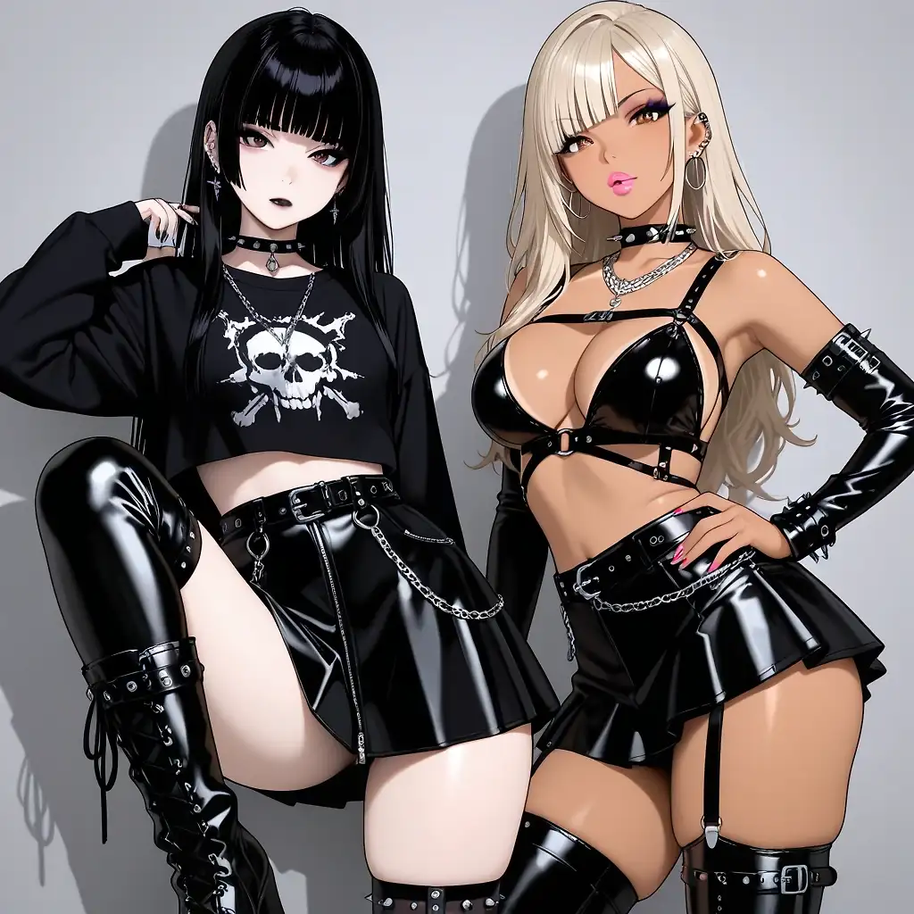 AI art 'Goth and Gyaru: SFW' with user description 'Working on these two it's been a really challenging experiment. 
I tried to keep the essence of each girl keeping their clothes and styles but sometimes I need to sacrifice that so I can get better scenes and backgrounds.

This are ones of the results I got trying to stablish them together in a single image.

Thanks for the support guys! Hope you enjoy!'