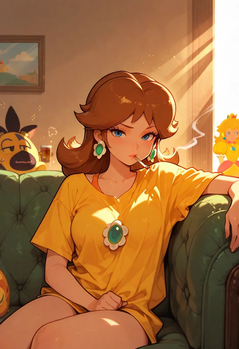 It's morning, and the first thing she does after waking up is... smoking?! Come on now.