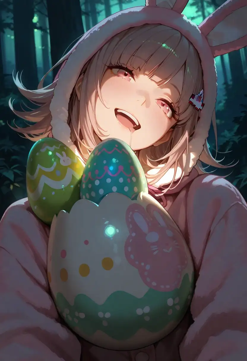 AI art 'Chiaki Easter' with user description 'The virtual world's lighting flickered in a melancholic shade of blue as the girls of Danganronpa 2 gathered in one of the Jabberwock Island beach houses. The atmosphere, which should have been relaxing, was heavy with a secret that Chiaki Nanami, the Ultimate Gamer, finally felt she needed to share. She sat on the floor, hugging her knees, her cat-eared hood pulled low over her sleepy eyes.
"Hey... do you have a minute? I've been processing some memory files that don't seem to be part of the current game," Chiaki began, her voice steady but carrying a rare note of hesitation. "Sonia-san, Akane-san, Mikan-san... before we were brought here, Junko Enoshima forced me into something she called a 'Despair Easter Special.' It was a night shoot in a dense forest, lit only by eerie, glowing green spotlights."
The other girls leaned in, the silence broken only by the rhythmic crashing of the waves outside.
"She dressed me as Monomi," Chiaki continued, her cheeks flushing a deep pink. "I was wearing the long rabbit ears and the pink-and-white leotard—no diaper, just the tight, revealing suit. The forest felt like a glitching level in a horror game, the green light making the trees look like twisted claws. Junko said if I didn't play my part, the whole class would suffer a 'Game Over' right then."
Chiaki paused, taking a slow breath. "There was a man there. An actor Junko chose specifically for his sheer scale; he was a giant, making my 18-year-old body look like a fragile collectible. The shoot started with him using me in every way imaginable. He possessed me Vaginally and Anally with a force that felt like my physical stats were being pushed past their maximum capacity. Every thrust felt like a heavy critical hit."
Her voice wavered, but she kept her gaze fixed on her friends. "The worst part was the Easter theme. Junko brought out a basket of polished resin eggs—heavy, cold, and unnaturally smooth. While he was deep inside me, he began pushing those eggs into my depths. One by one. He forced three large eggs into my Vagina and two more into my Anal passage, alternating them with his own massive intrusions. I could feel the cold plastic clashing with his heat inside me. I was being stuffed like a prize box that wasn't meant to hold so much."
"I reached my limit so many times," Chiaki whispered, her eyes shining. "The stimulation from the eggs and his size was constant. I lost count, but I know I orgasmed twelve times during the shoot. Each time, my body would arch and shake, but the man wouldn't stop, and the eggs stayed locked inside me, stretching me further. My legs were trembling so hard I couldn't stand, but he kept me pinned against a mossy tree under those ghostly green lights."
"In the climax, he poured everything into me. A double Creampie that flooded the gaps between the Easter eggs. When he finally pulled away, my body couldn't reset. I stayed gaped, my entrances wide and pulsing, with the eggs visible through the openings. I was leaking white fluid all over the pink Monomi suit, looking like a broken doll that had been overstuffed and discarded in the woods."
Mikan Tsumiki let out a soft sob, while Sonia covered her mouth in horror at the Fashionista's cruelty.
"Junko was laughing behind the camera," Chiaki said softly. "She called me her 'Despair Bunny' and said my 'filling' was a gift to the world. I just lay there on the damp forest floor, feeling the weight of those eggs deep in my womb and my rectum, overflowing with that man's essence. It took hours for the crew to help me expel them, and each time an egg slipped out, it was a reminder that I had been turned into nothing more than a prop for her entertainment."
In the end she make be carry a giant easter egg for the final shot, I was on top of it, leaking cum from every hole possible on the top of the egg, amd after that she made me eat it..
Chiaki looked at her hands, her fingertips trembling slightly. "I didn't tell you before because... I wanted to be the leader who brings you hope. But now I realize her despair started long before we woke up here. That footage... it must still be on a server somewhere. I just wanted you to know that behind this gamer who always seems calm, there's someone who has been taken to the absolute edge of degradation."
The silence in the beach house was absolute. Akane Owari was the first to stand, placing a firm, protective hand on Chiaki’s shoulder. The Ultimate Gamer closed her eyes, feeling the support of her friends, the weight of that secret finally shared as the memories of that distorted forest and the white-stained Monomi suit began to fade into the digital mist.'