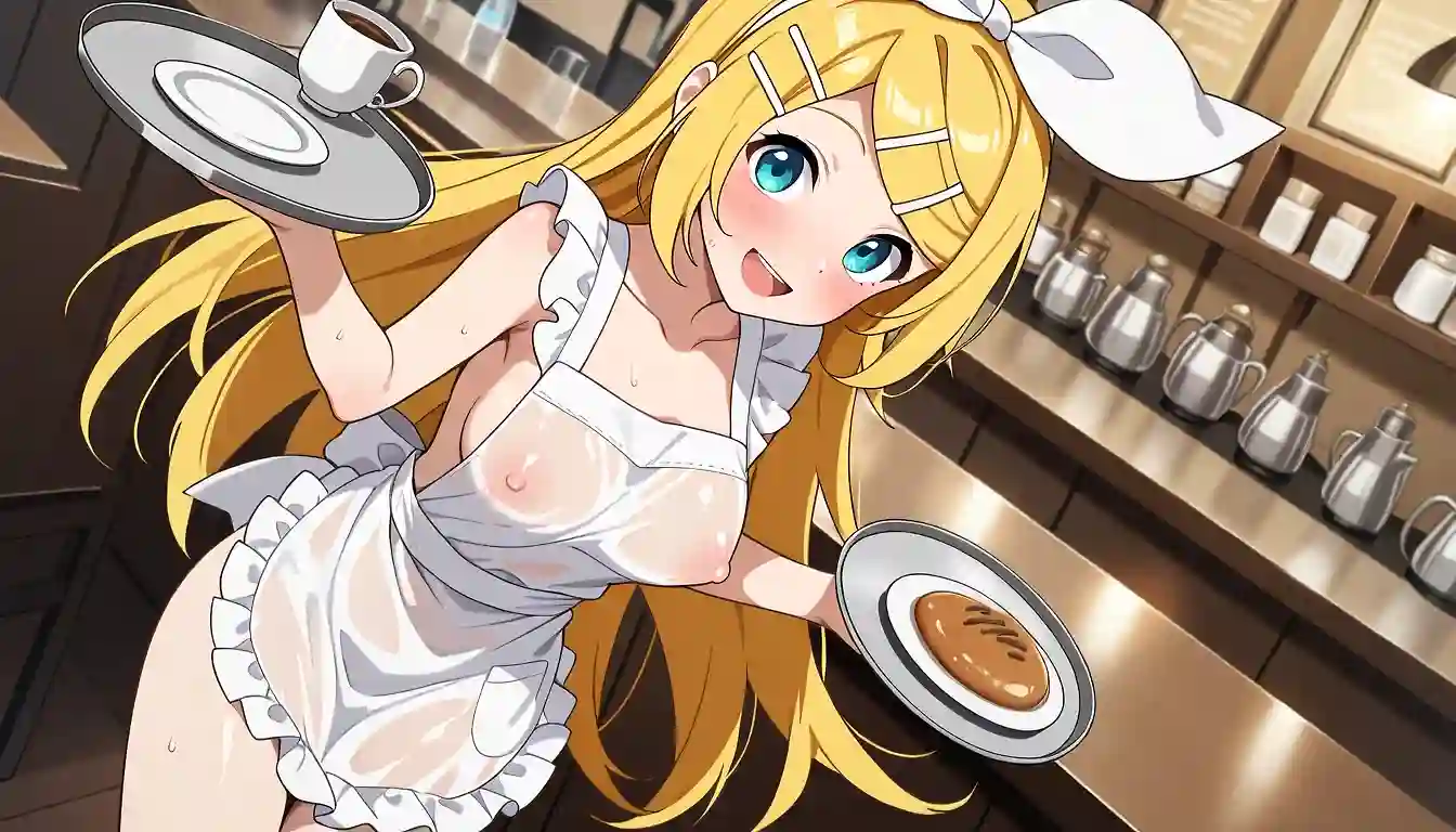 AI art "Kagamine Rin (Future Style) Nude Apron - Working at Cafe"