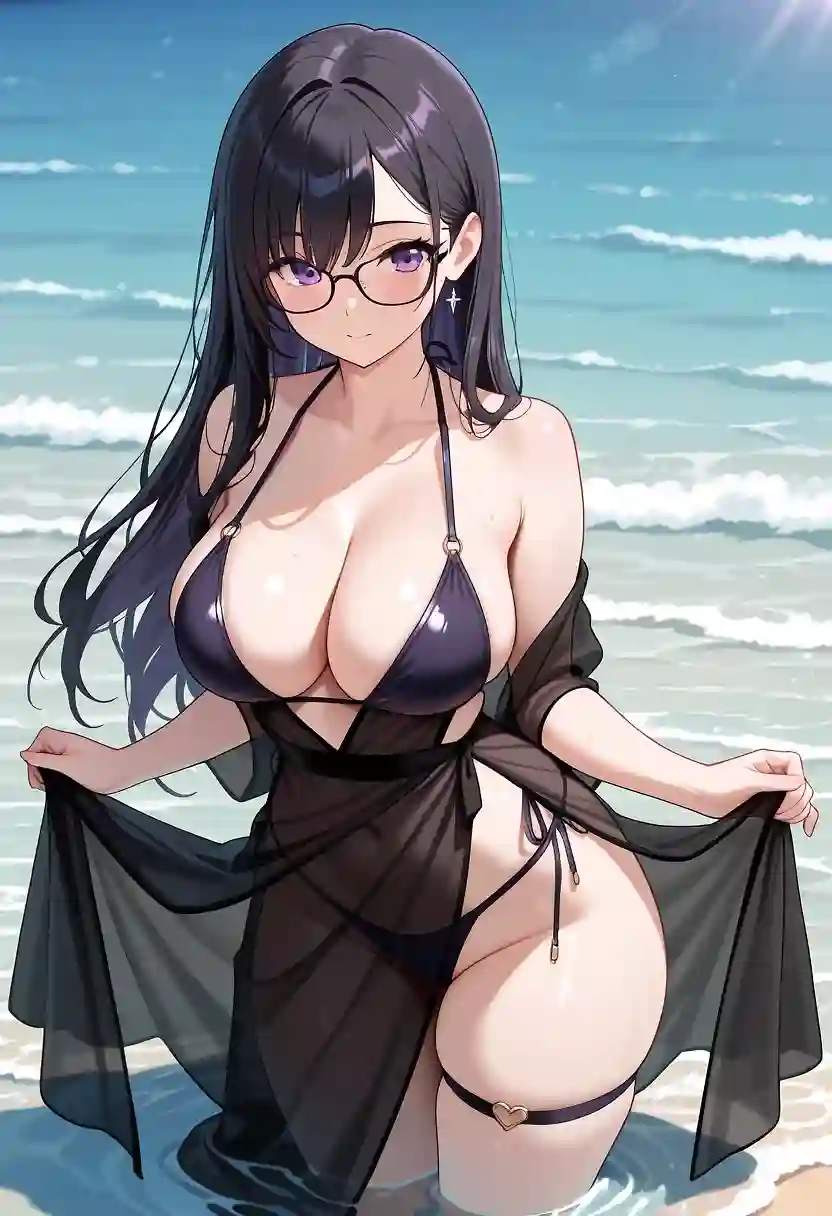 AI art 'Tessa Blowjob at the Beach' with user description 'Tessa is recognized by a fan at the beach, so she sucks him off to keep him quiet. She wants a slow day at the beach, not a bunch of fans trying to get her attention.'