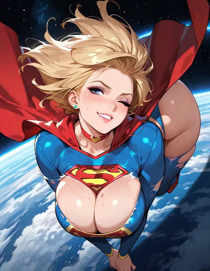 AI art 'Supergirl Found a Faster Way to Heal!' with user description 'It's a bird! It's a plane! No! It's Supergirl masturbating!'
