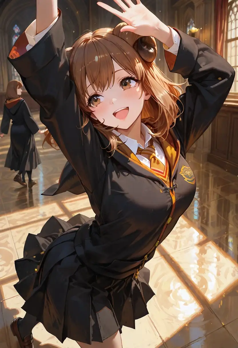 AI art 'And the others ☺️' with user description 'Every House get a new member 😁
Irene -> Huffelpuff
Sylia -> Ravenclaw
Linna -> Slytherin
Priss -> Gryffindor'