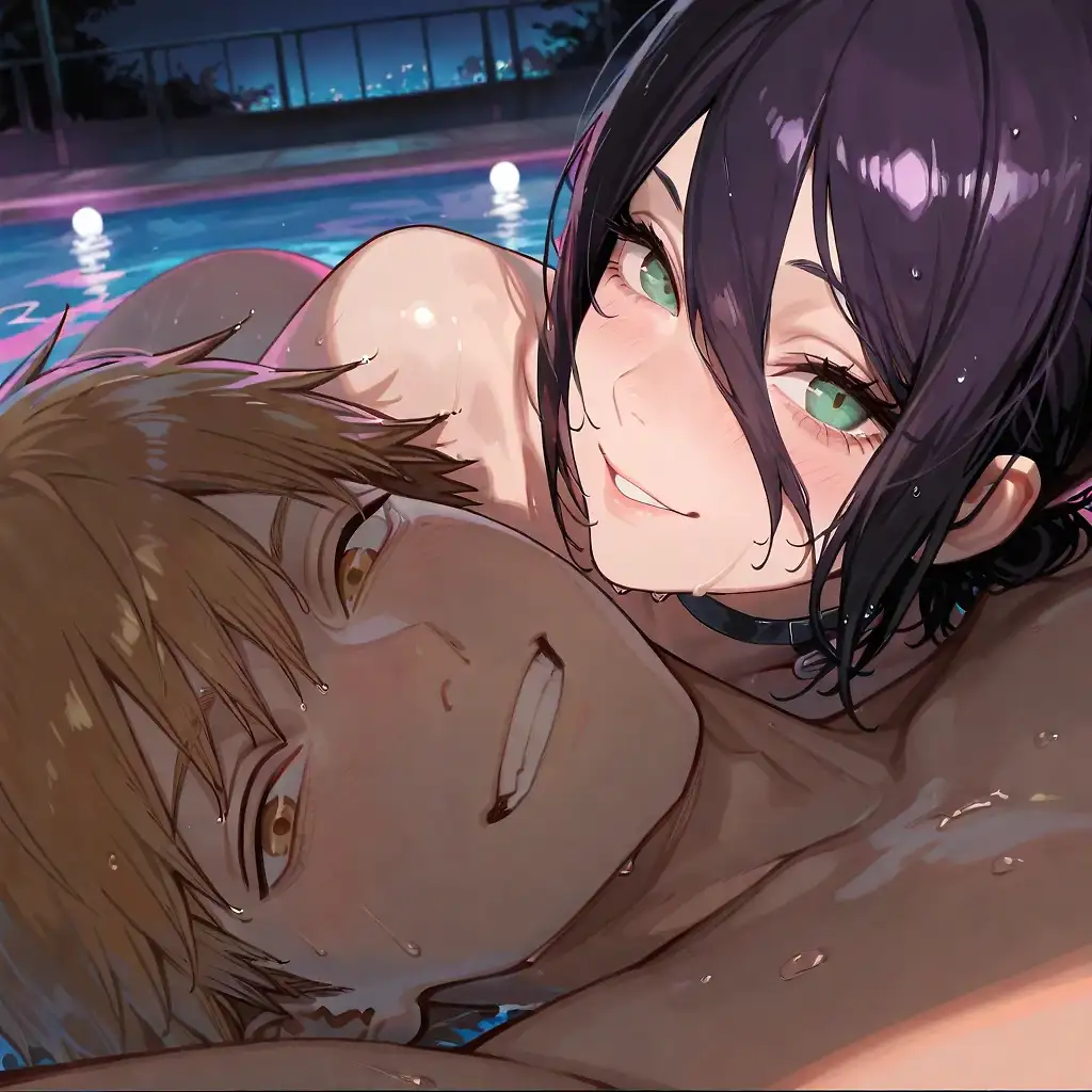 AI art 'Pool Scene Reimagined ❤️' with user description 'Giving to Denji what he deserves'