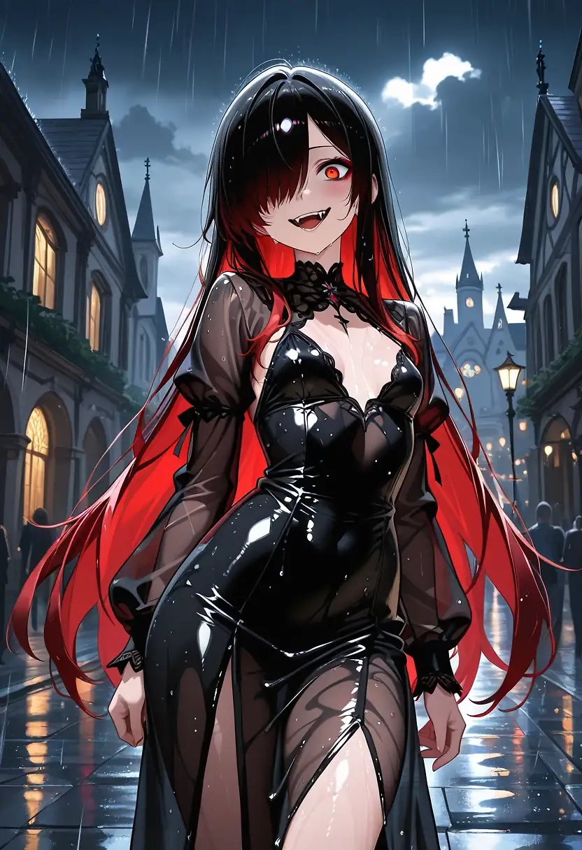AI art "Rainy night in the streets and the church ruins"