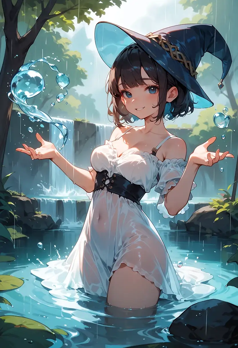 Magician girl is having fun manipulating water