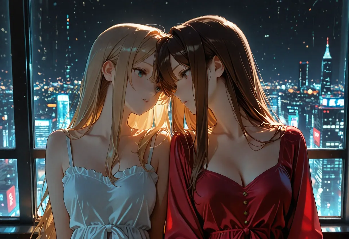 Looking down on the city at night