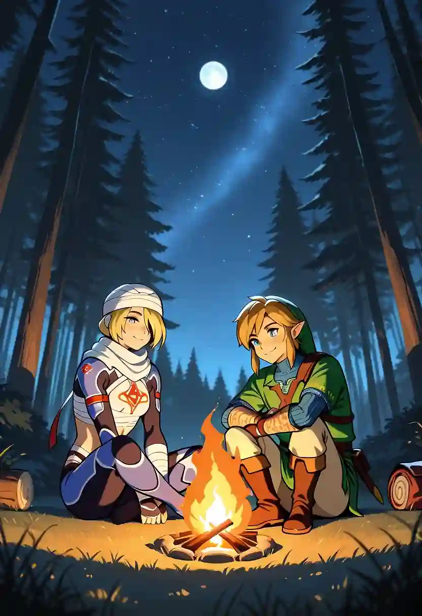 AI art "Link and Sheik camping in the forest"