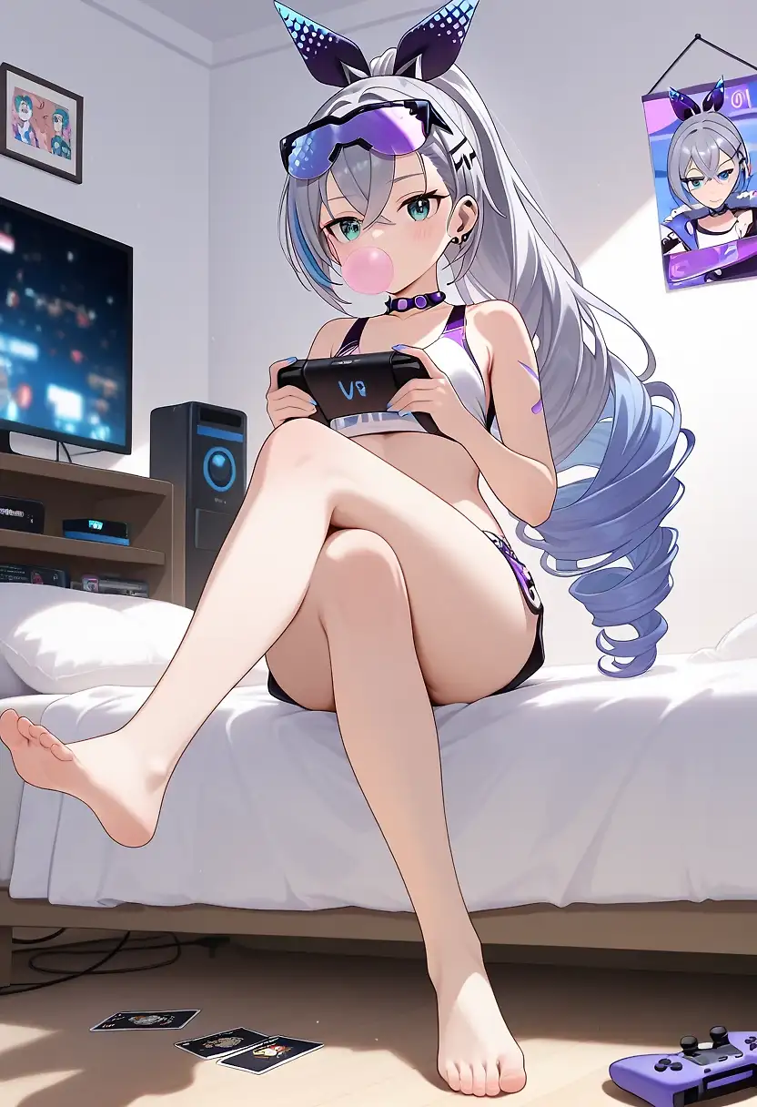 AI art 'Silver wolf' with user description 'Some casual images of silver wolf, some of her playing games, you know she ain't playing fair'