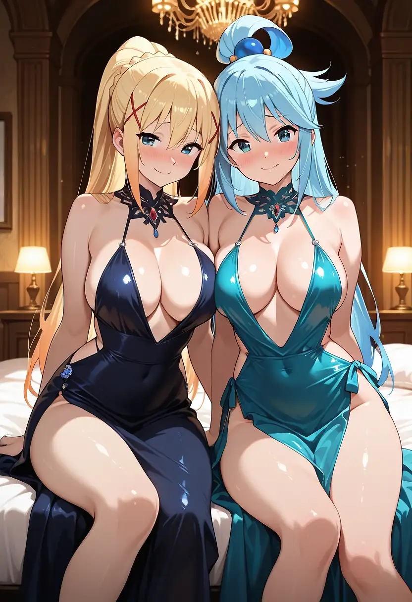 AI art 'Aqua x Darkness' with user description 'A quiet evening (◕ᴥ◕)'