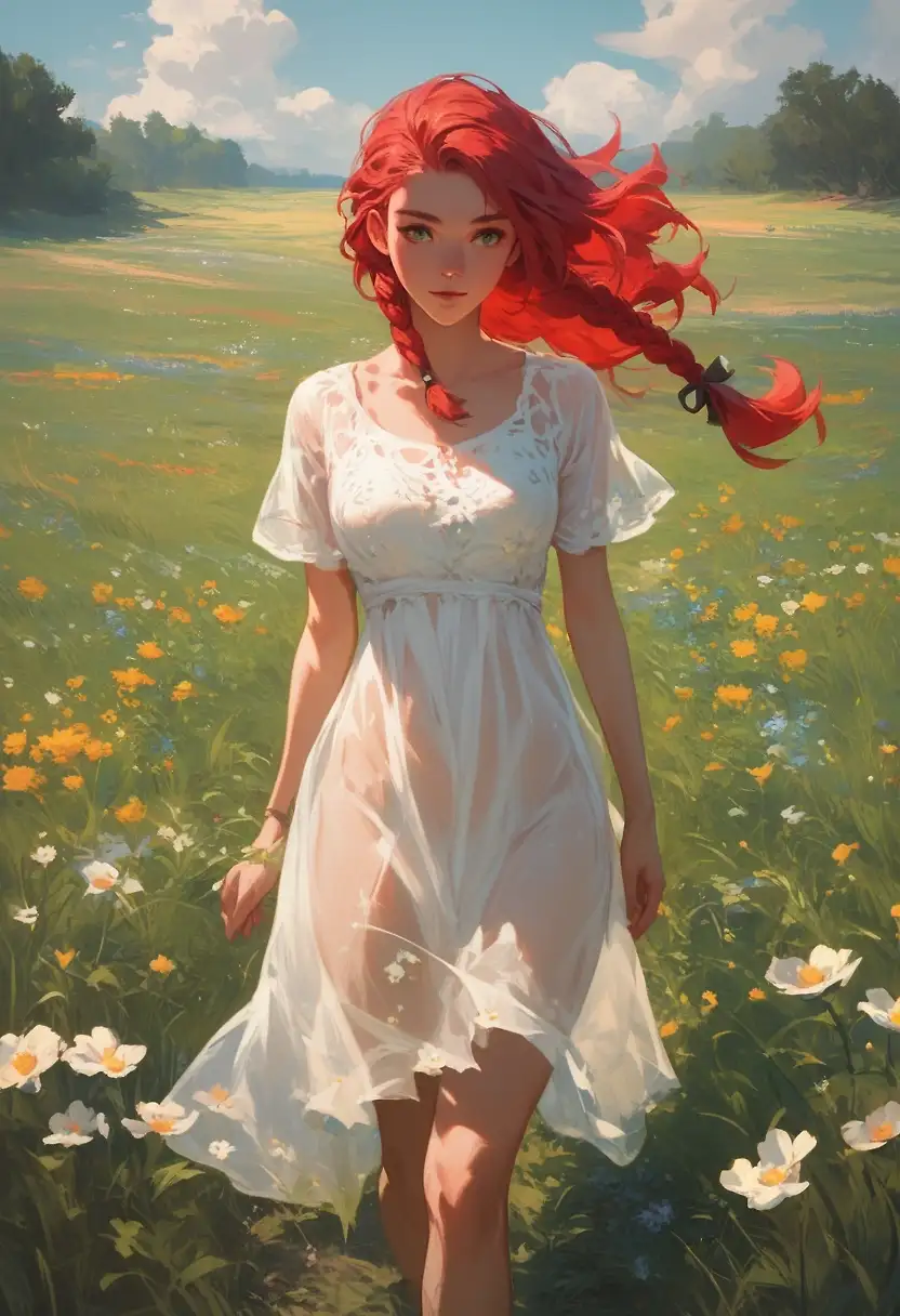 AI art "Red M in the field"