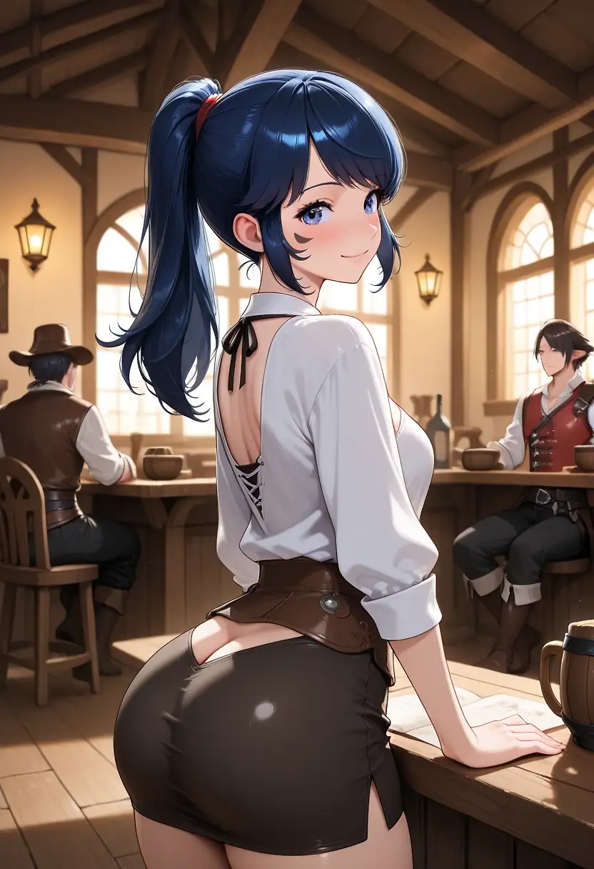 AI art "Marinette working in the tavern"