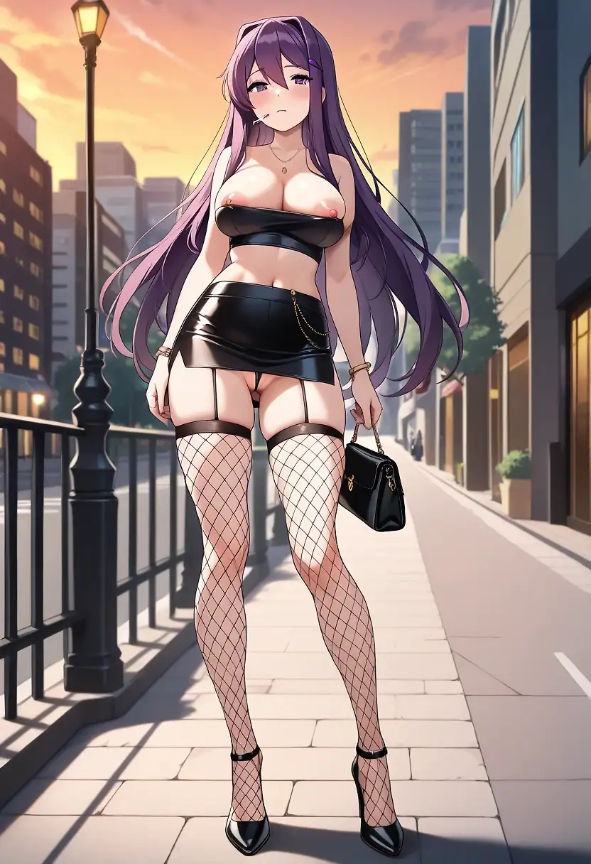 AI art 'Yuri working the streets' with user description 'Times are tough for everyone'
