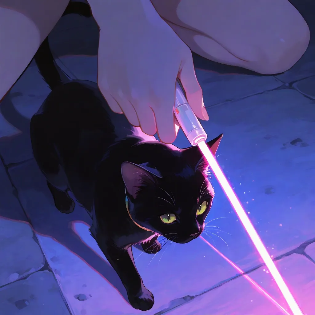 A kitten's wonder at a laser light