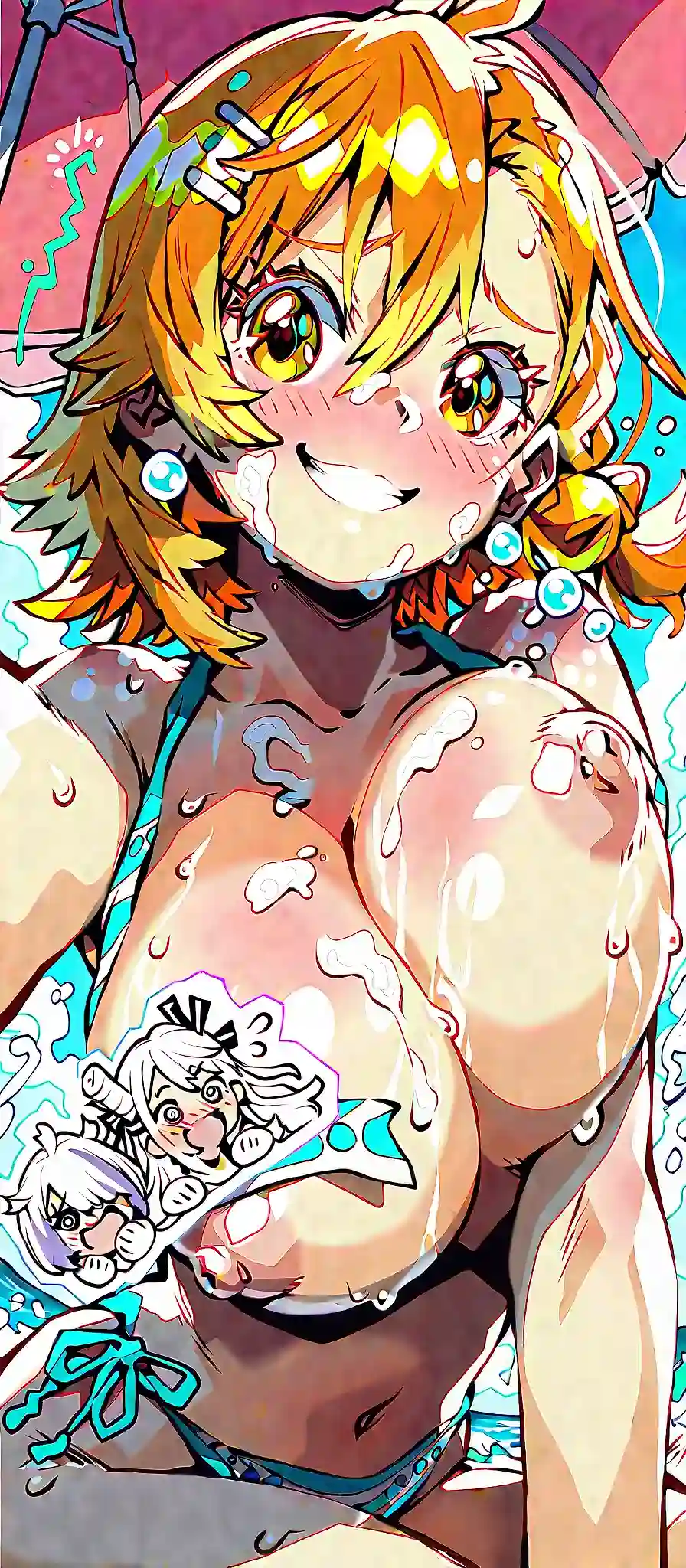 AI art 'Nami!?' for prompt: 'Candid, ((aetherion), (haku (sabosoda))), 1 girl, facial, nami, ((Nami)(one_piece)), excited, puffy_nipples, full_face_blushing, seductive_pose, masterbating'