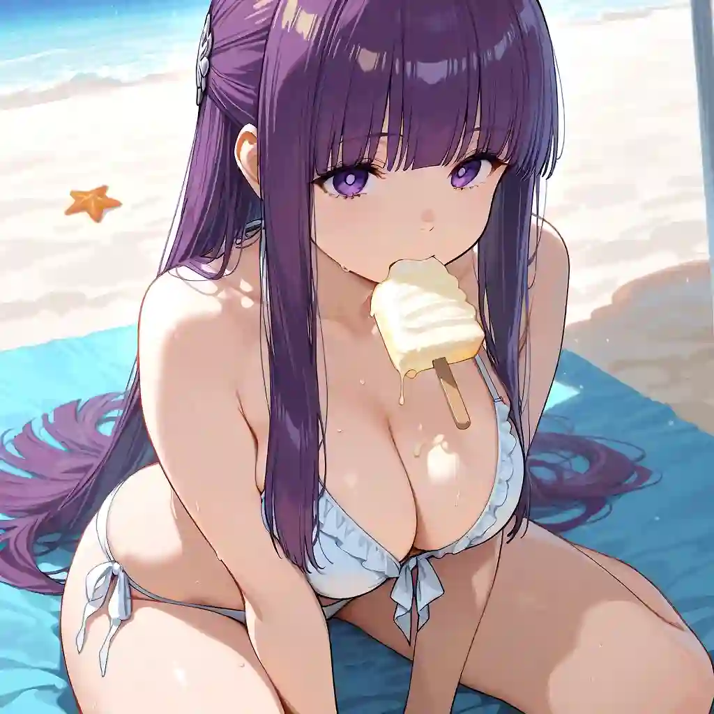 AI art 'Fern eating icecream and making a mess' with user description '(Please don't steal, this is my first "serious post" and I don't want to see this shared on instagram after 2 hours.
I don't want my works on any platform outside of BetterWaifu.
You can save it for you, of course (like we all do on this website) but don't repost it.
But if you really gotta steal and repost at least tag me and leave me a comment with your page name on it.
If everything goes well, I plan to post more of my works, if not, I'll just remove the few posts I have already).'