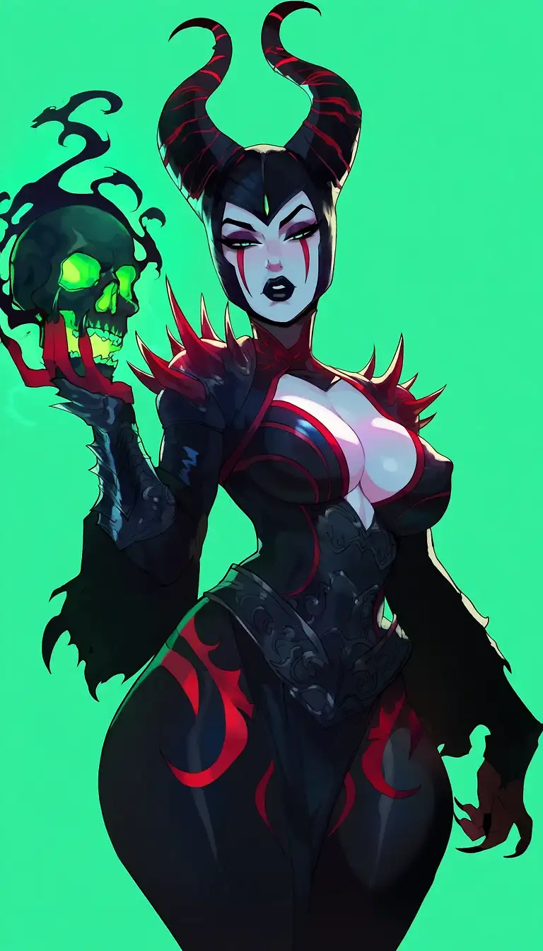 AI art 'Maleficent (Disney) x Quan Chi (Mortal Kombat)' with user description 'Mal’Chi

Long before she became the feared Mistress of All Evil, Mal’Chi was not born into darkness—she was shaped by it.

In the shadowed borders of the Moors, where magic pulsed through roots and wind alike, Mal’Chi was once a guardian spirit, deeply attuned to the natural balance. But her curiosity reached beyond the light. She sensed older forces beneath the world—ancient, forbidden currents that whispered of power not bound by harmony, but by will.

Drawn by those whispers, she began to study lost magic—fragments of necromancy, soul-binding, and dimensional conjuring. Much like Quan Chi, she discovered that true power did not come from nature, but from domination over it.

Her turning point came after a devastating betrayal—her trust shattered, her wings taken, and her connection to the Moors weakened. In that broken state, she descended into the ruins of a forgotten realm, where spirits of the dead lingered between worlds. There, she made her first pact.

She did not beg for power—she seized it.

Mal’Chi bound wandering souls to her will, learning to extract their essence and reshape it into spells. She practiced rituals that blurred the line between life and death, summoning shadow-creatures and weaving curses fueled by pain. Like Quan Chi, she became less a being of flesh and more a conduit of dark forces—her magic no longer borrowed, but commanded.

Her staff became a focus not just of magic, but of stolen energy. Her raven, once a simple companion, became a watcher between realms. Even her iconic green flames were no longer natural—they were soulfire, burning with the remnants of those she had conquered.

But unlike Quan Chi, Mal’Chi retained something dangerous: emotion.

Her rage, her heartbreak, her lingering sense of betrayal—these did not fade. They evolved, fueling her magic beyond cold calculation. Where Quan Chi sought control, Mal’Chi sought retribution.

By the time she emerged from the darkness, she was no longer a guardian of the Moors.

She was its reckoning.

And when she cursed a newborn princess, it was not just an act of vengeance—it was a demonstration. A declaration that she had mastered a darker truth:

Power is not given.
It is taken—and bound to your will forever.'