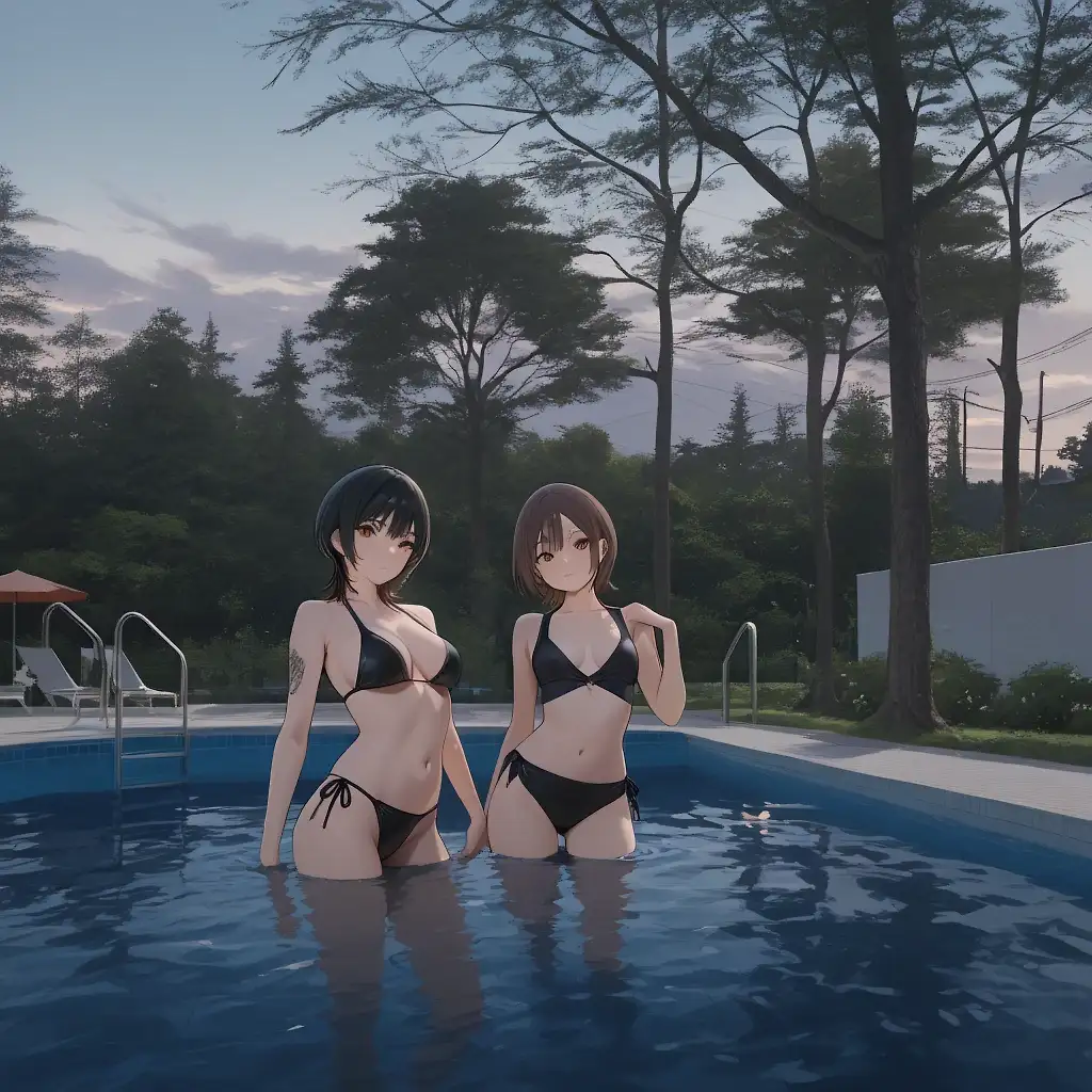 AI art "Girls having a late evening swim"