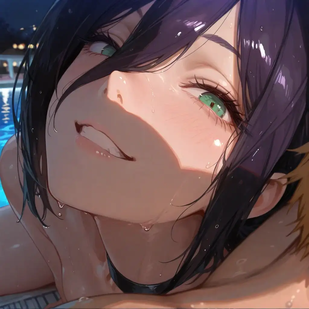 AI art 'Pool Scene Reimagined ❤️' with user description 'Giving to Denji what he deserves'